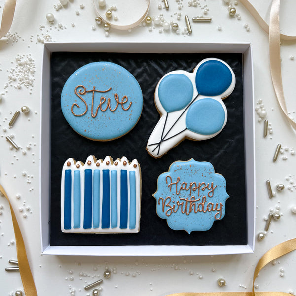 Blue Box of 4 Birthday Biscuits